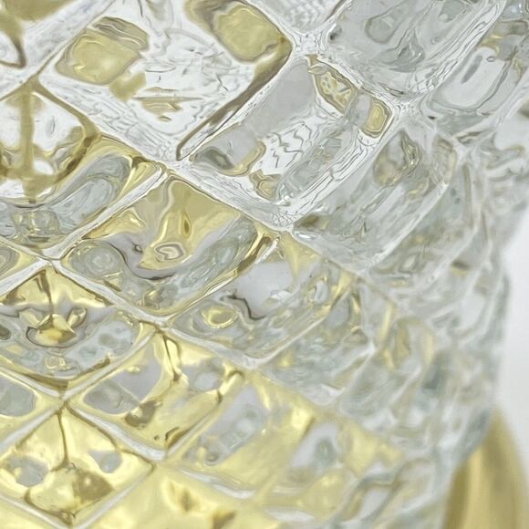 Vtg Table Lamp Chunky Diamond Glass Clear Brass Insert & Base No Shade 90s Y2K - Picture 9 of 13